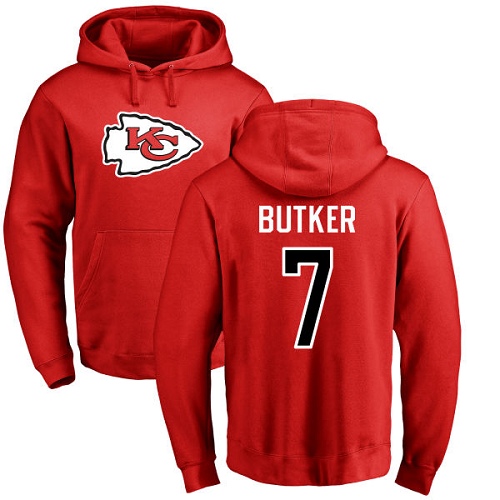 Men Kansas City Chiefs #7 Butker Harrison Red Name and Number Logo Pullover Hoodie